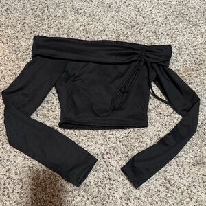 Black Off-Shoulder Tie Crop Top